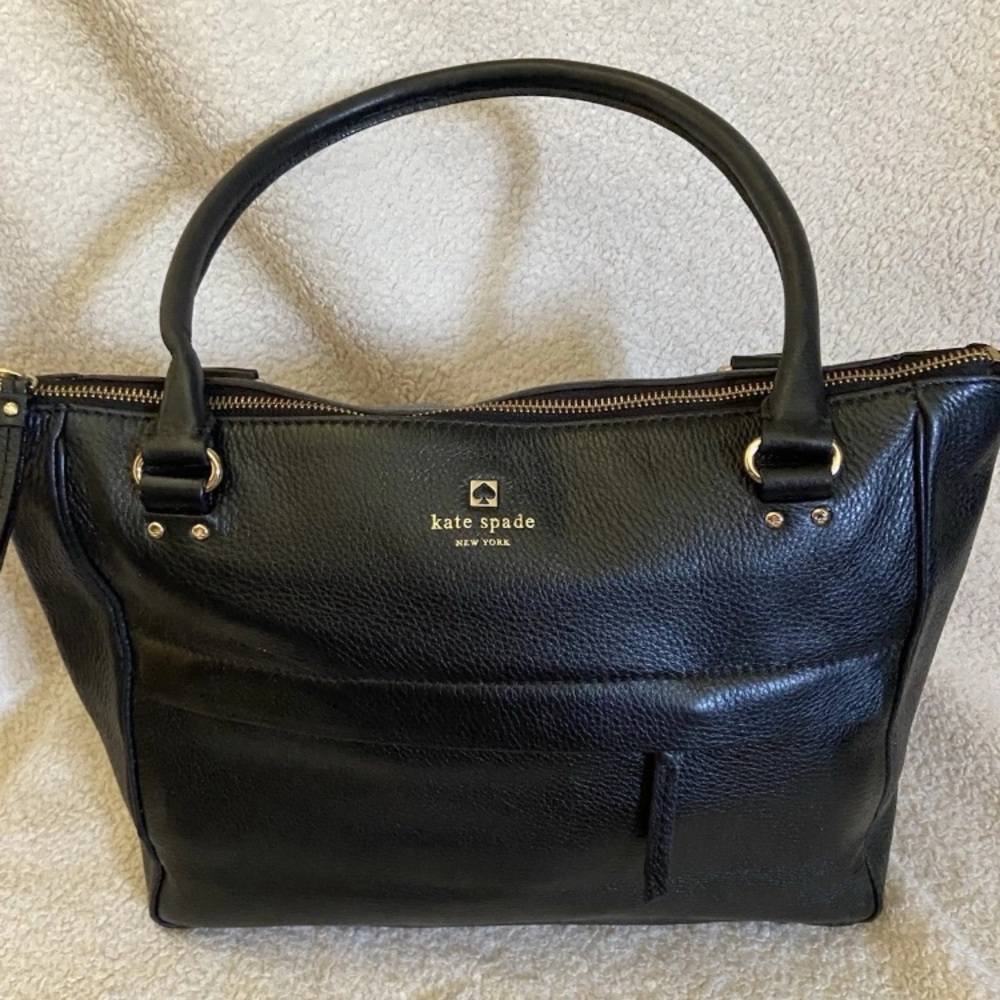 Kate Spade Grant Park Alida Black Pebbled Leather Zippered Shoulder Satchel